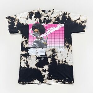 Anime Samurai T Shirt Men M Black Tan Tie Dye Streetwear Y2K Vaporwave Cyberpunk